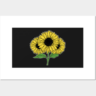 Yellow Sun Flower Hand Drawn Gardening Gift Posters and Art